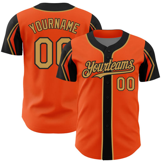 Custom Orange Old Gold-Black 3 Colors Arm Shapes Authentic Baseball Jersey - Sky-Custom