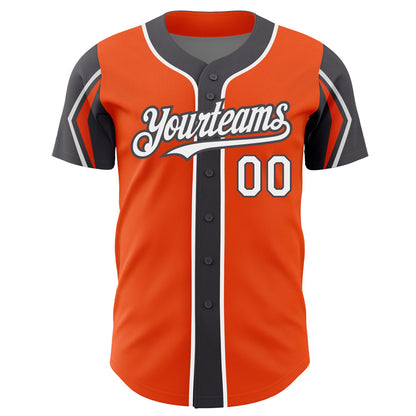 Custom Orange White-Steel Gray 3 Colors Arm Shapes Authentic Baseball Jersey - Sky-Custom