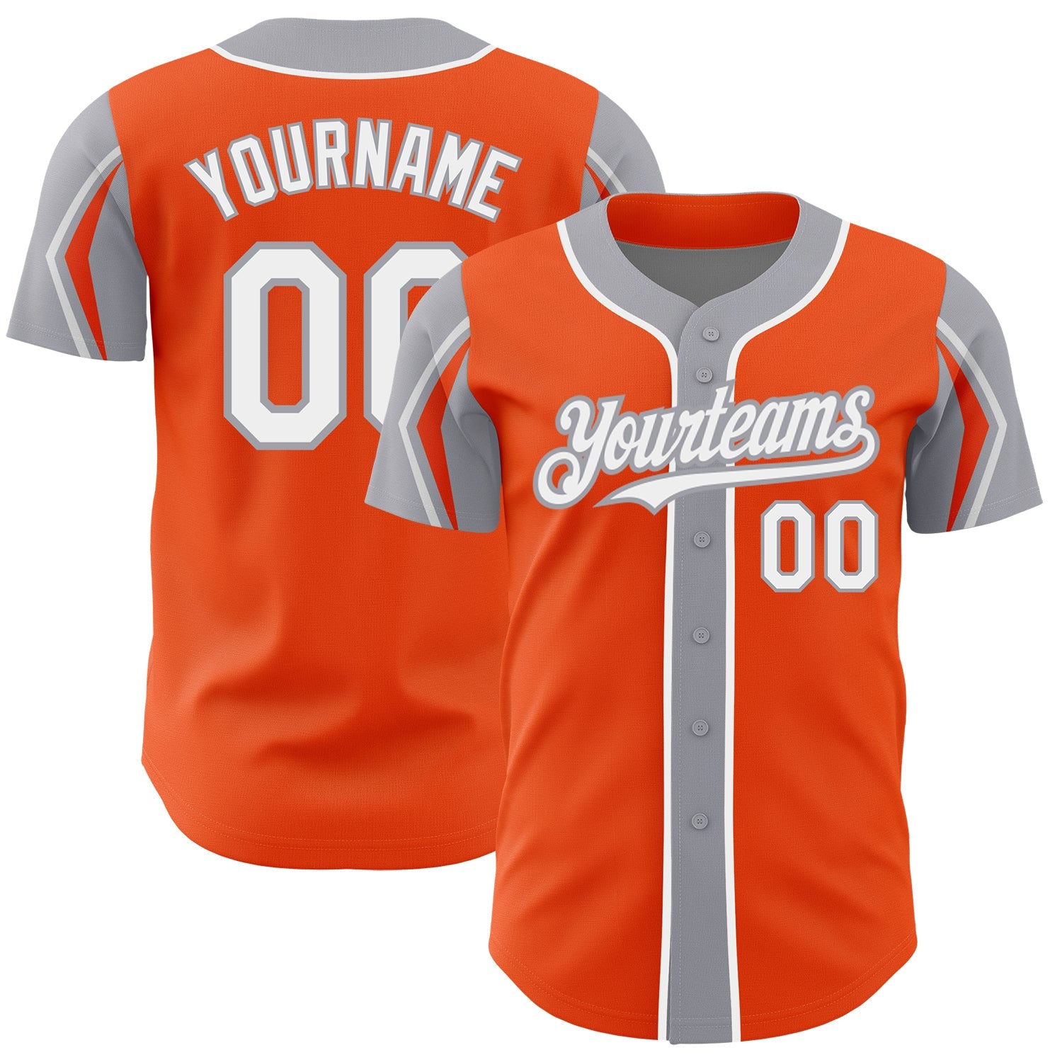 Custom Orange White-Gray 3 Colors Arm Shapes Authentic Baseball Jersey - Sky-Custom