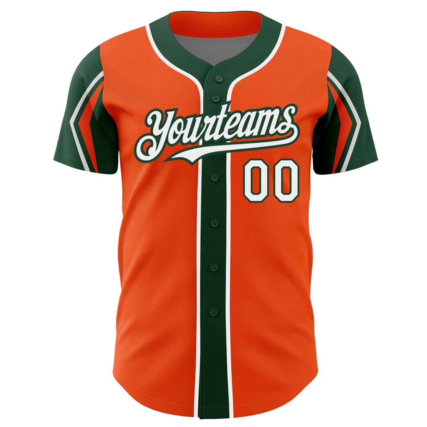Custom Orange White-Green 3 Colors Arm Shapes Authentic Baseball Jersey - Sky-Custom