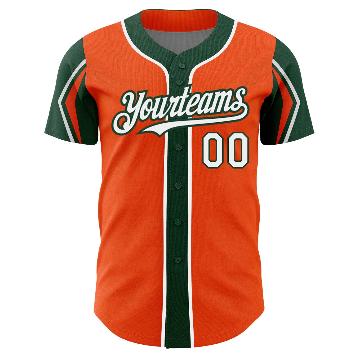 Custom Orange White-Green 3 Colors Arm Shapes Authentic Baseball Jersey - Sky-Custom