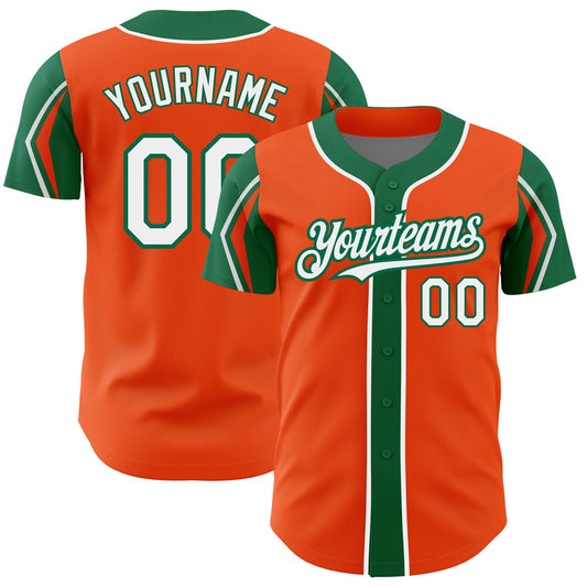 Custom Orange White-Kelly Green 3 Colors Arm Shapes Authentic Baseball Jersey - Sky-Custom