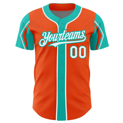 Custom Orange White-Aqua 3 Colors Arm Shapes Authentic Baseball Jersey - Sky-Custom