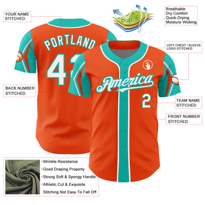 Custom Orange White-Aqua 3 Colors Arm Shapes Authentic Baseball Jersey - Sky-Custom