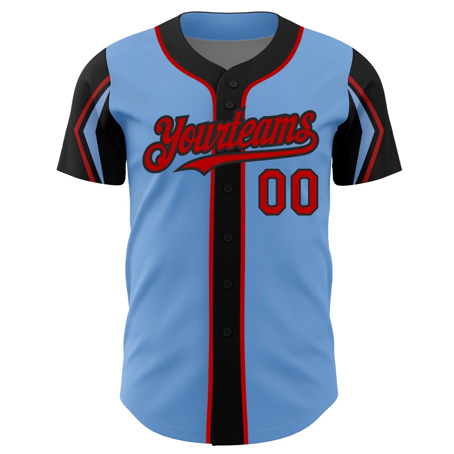 Custom Light Blue Red-Black 3 Colors Arm Shapes Authentic Baseball Jersey - Sky-Custom