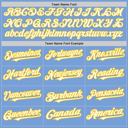 Custom Light Blue White-Yellow 3 Colors Arm Shapes Authentic Baseball Jersey - Sky-Custom