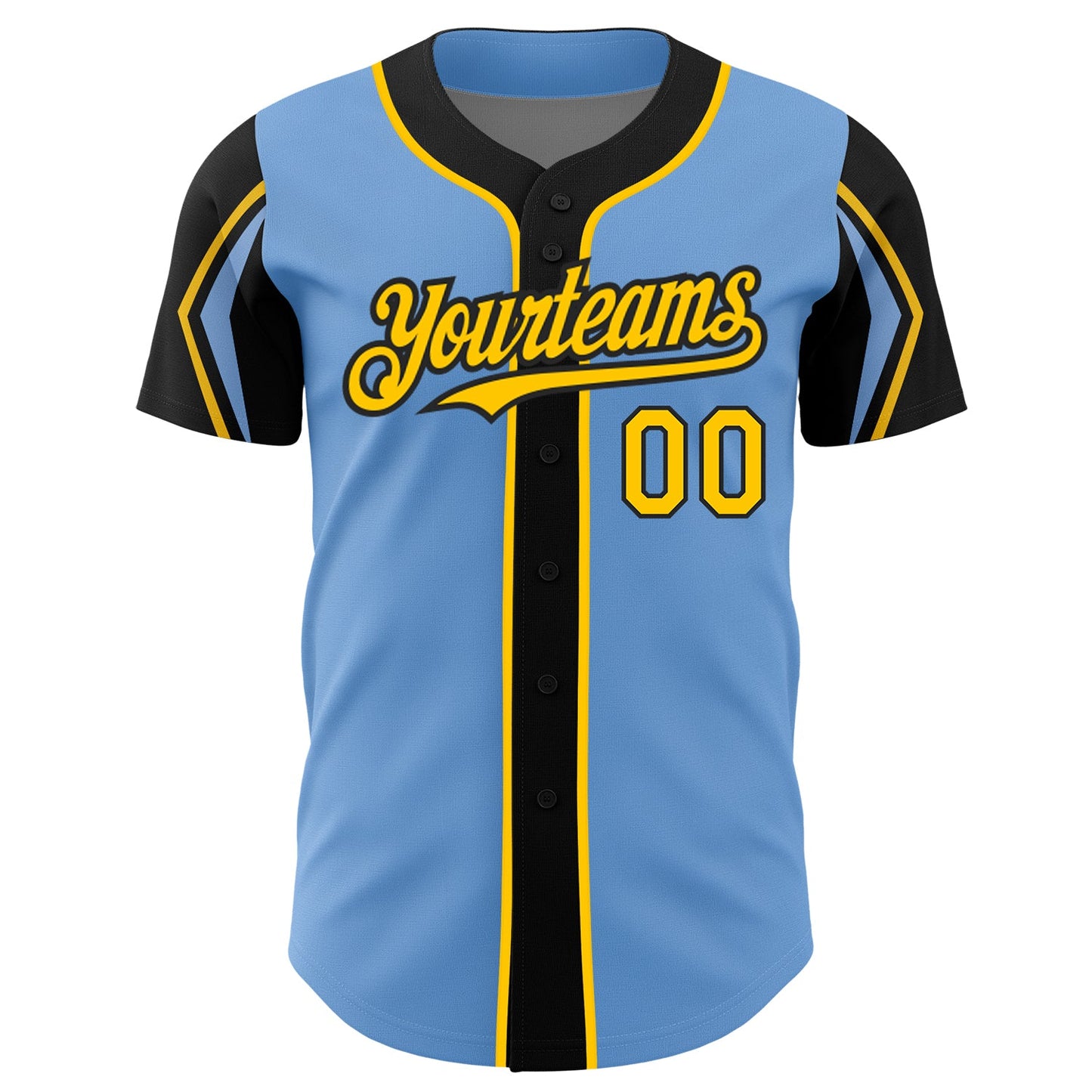Custom Light Blue Yellow-Black 3 Colors Arm Shapes Authentic Baseball Jersey - Sky-Custom
