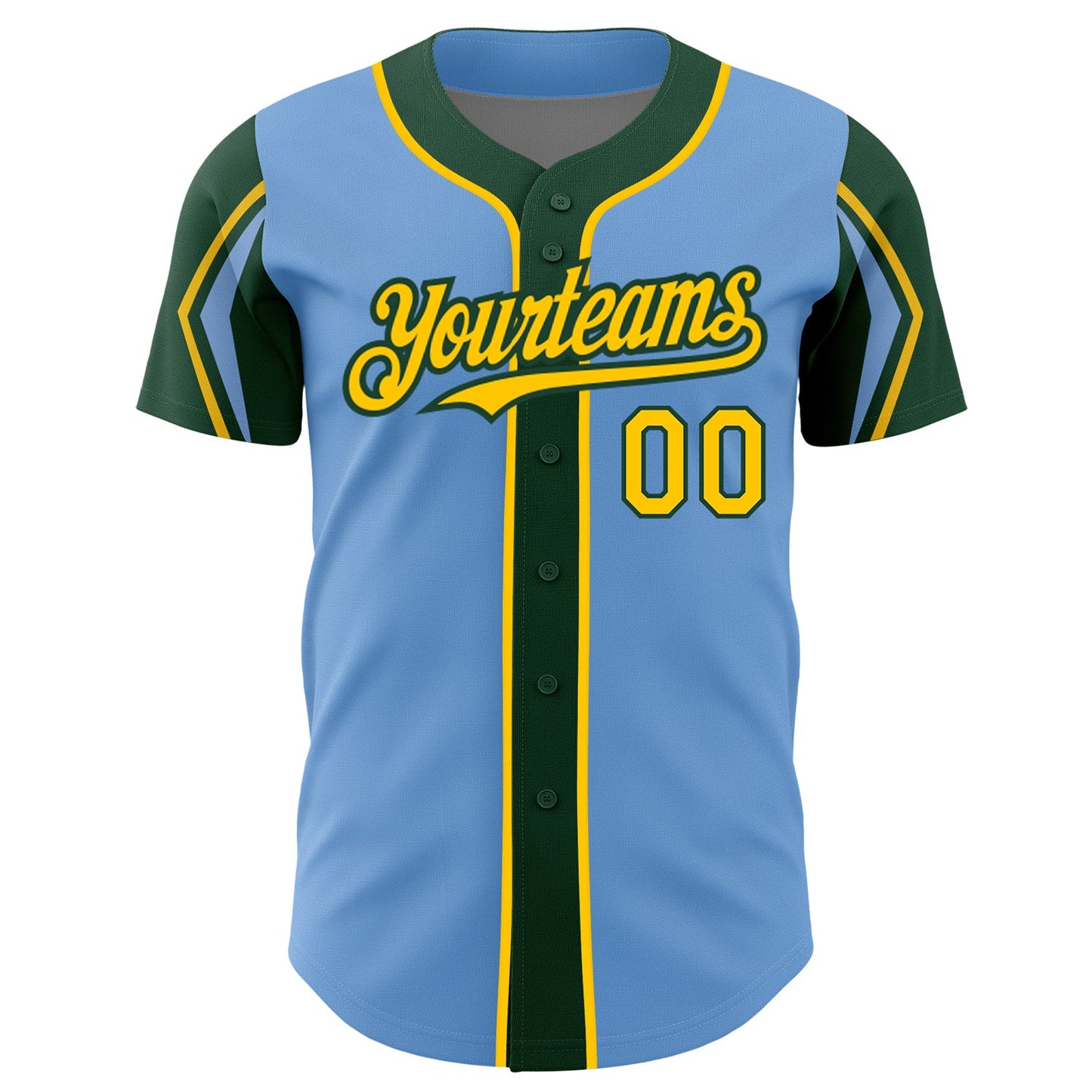 Custom Light Blue Yellow-Green 3 Colors Arm Shapes Authentic Baseball Jersey - Sky-Custom