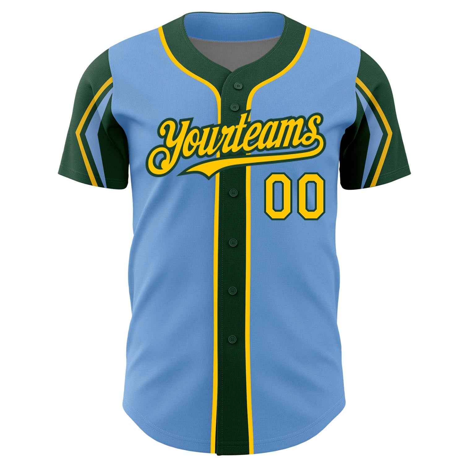 Custom Light Blue Yellow-Green 3 Colors Arm Shapes Authentic Baseball Jersey - Sky-Custom