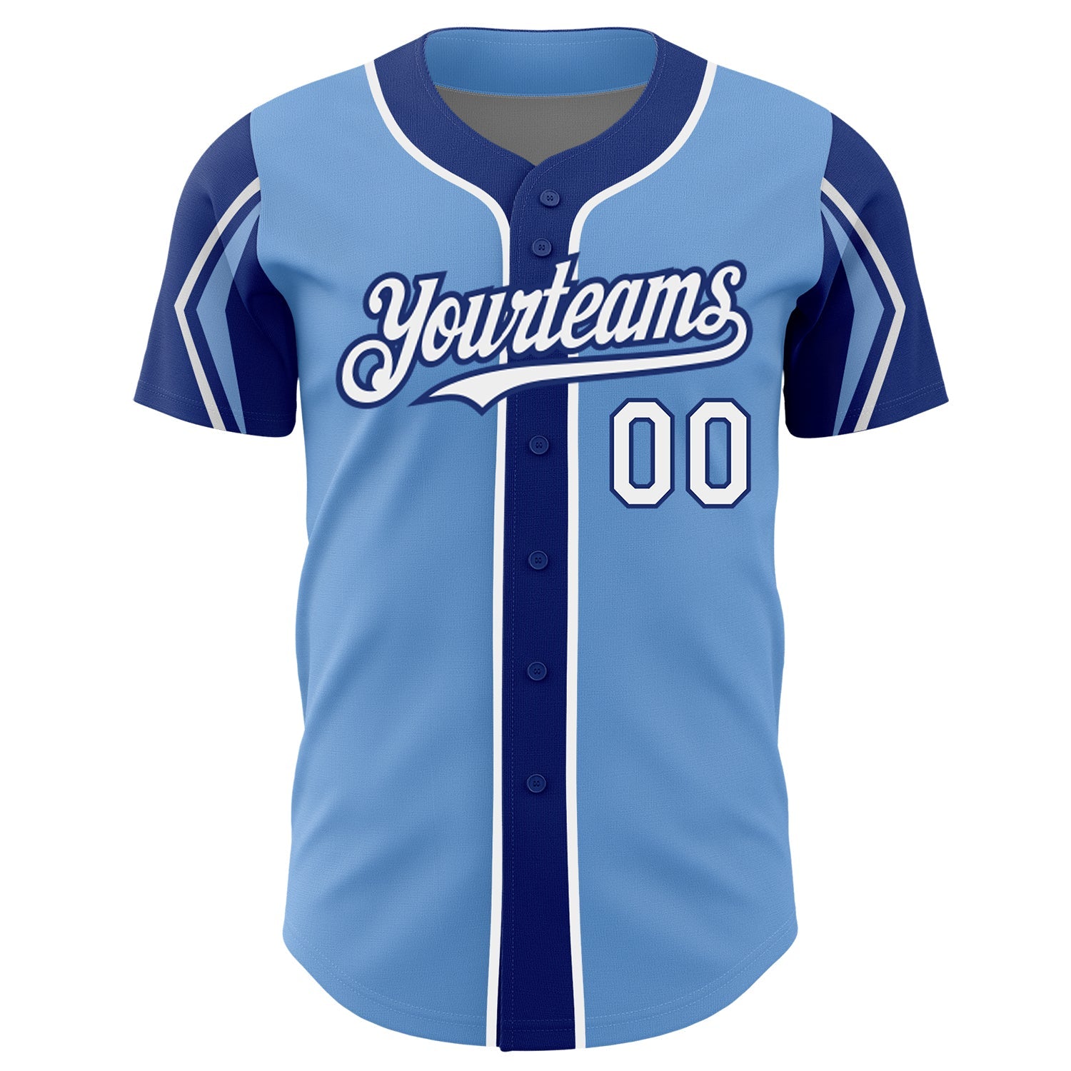 Custom Light Blue White-Royal 3 Colors Arm Shapes Authentic Baseball Jersey - Sky-Custom