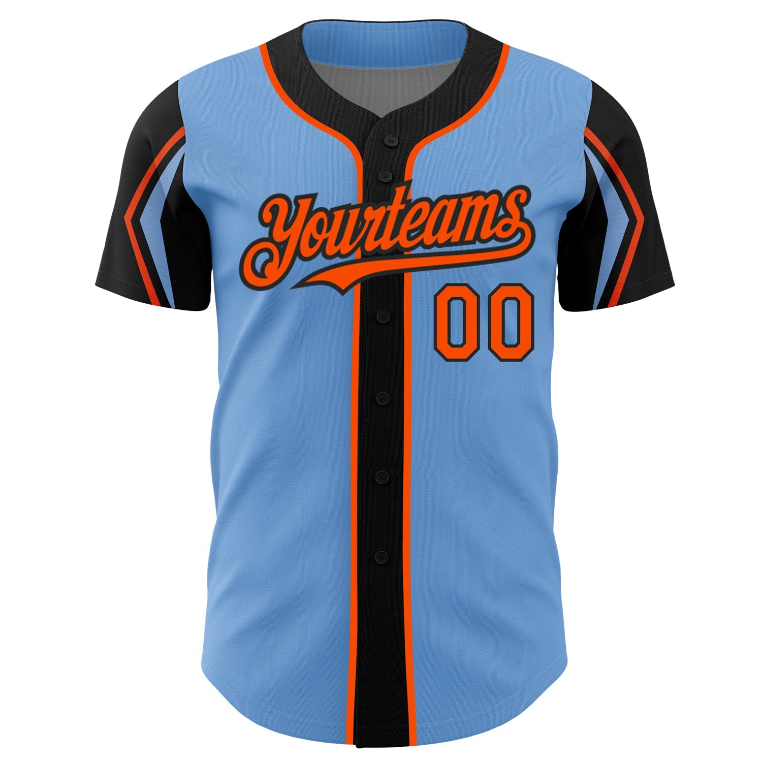 Custom Light Blue Orange-Black 3 Colors Arm Shapes Authentic Baseball Jersey - Sky-Custom