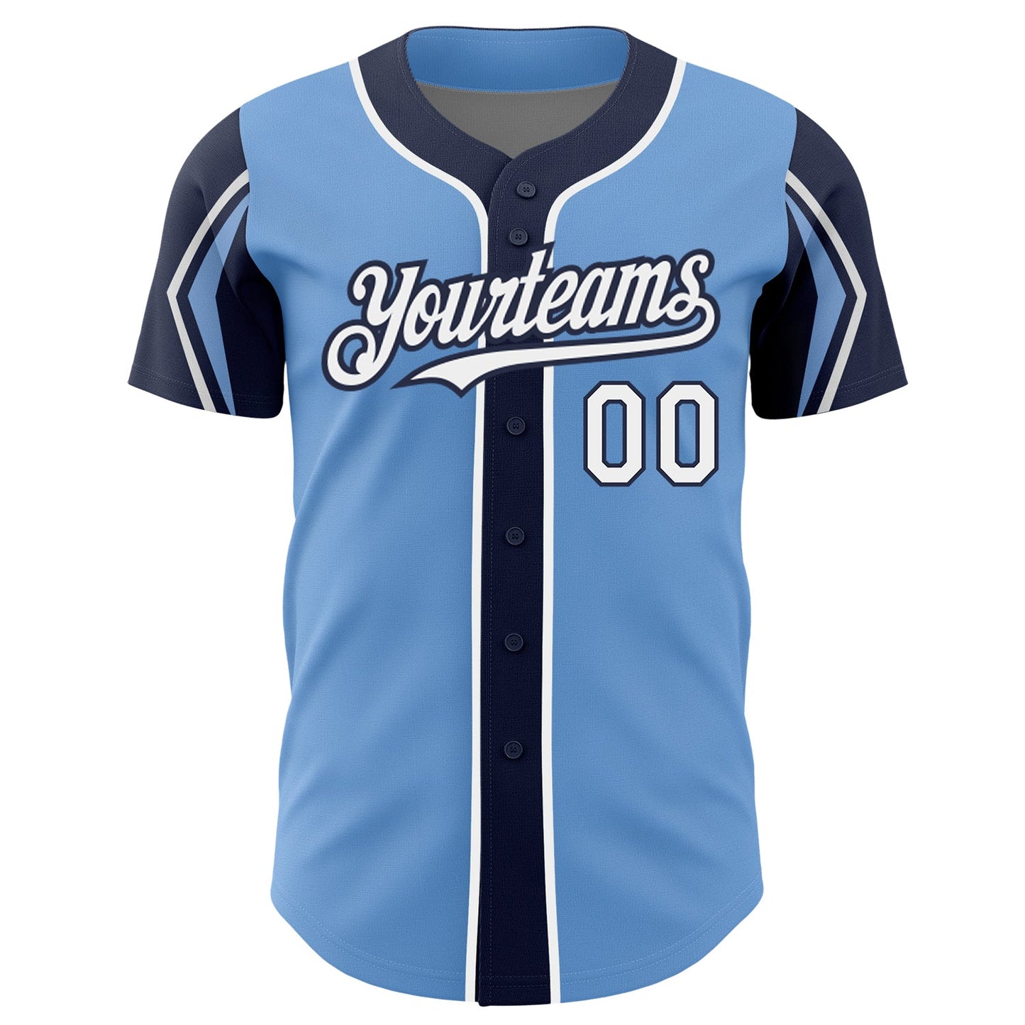Custom Light Blue White-Navy 3 Colors Arm Shapes Authentic Baseball Jersey - Sky-Custom