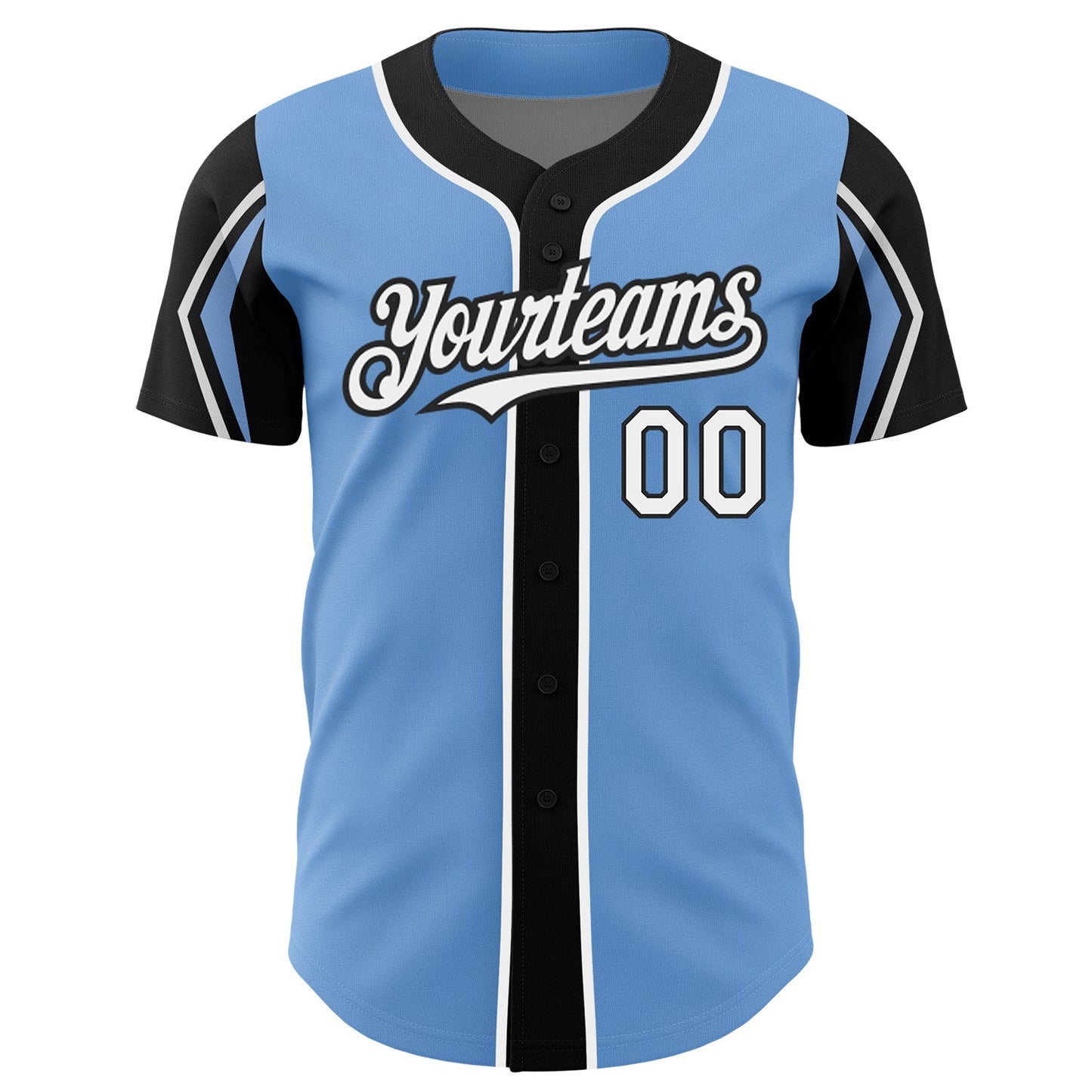 Custom Light Blue White-Black 3 Colors Arm Shapes Authentic Baseball Jersey - Sky-Custom