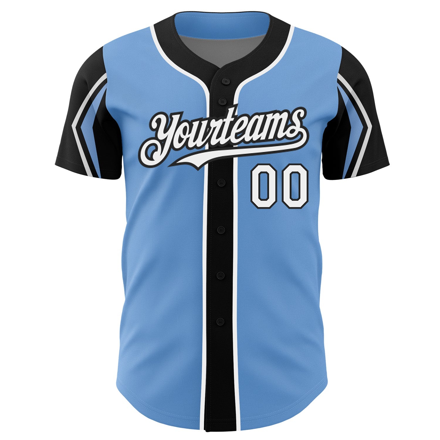 Custom Light Blue White-Black 3 Colors Arm Shapes Authentic Baseball Jersey - Sky-Custom