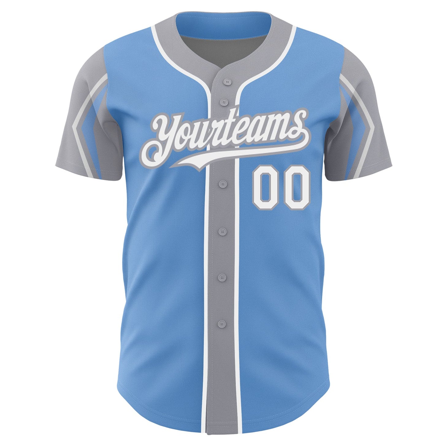 Custom Light Blue White-Gray 3 Colors Arm Shapes Authentic Baseball Jersey - Sky-Custom