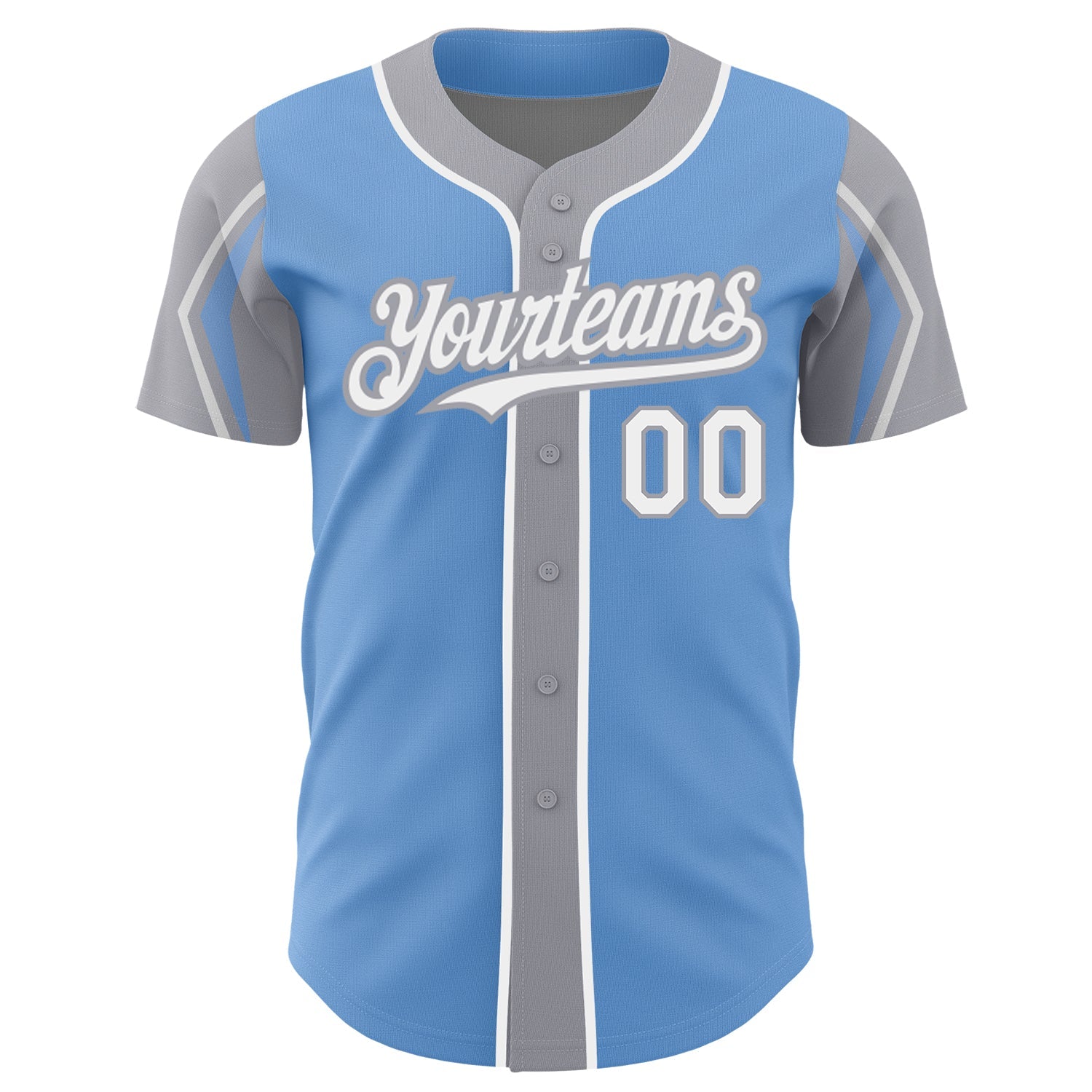 Custom Light Blue White-Gray 3 Colors Arm Shapes Authentic Baseball Jersey - Sky-Custom