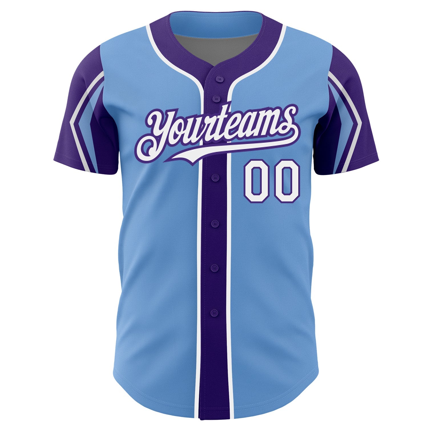 Custom Light Blue White-Purple 3 Colors Arm Shapes Authentic Baseball Jersey - Sky-Custom