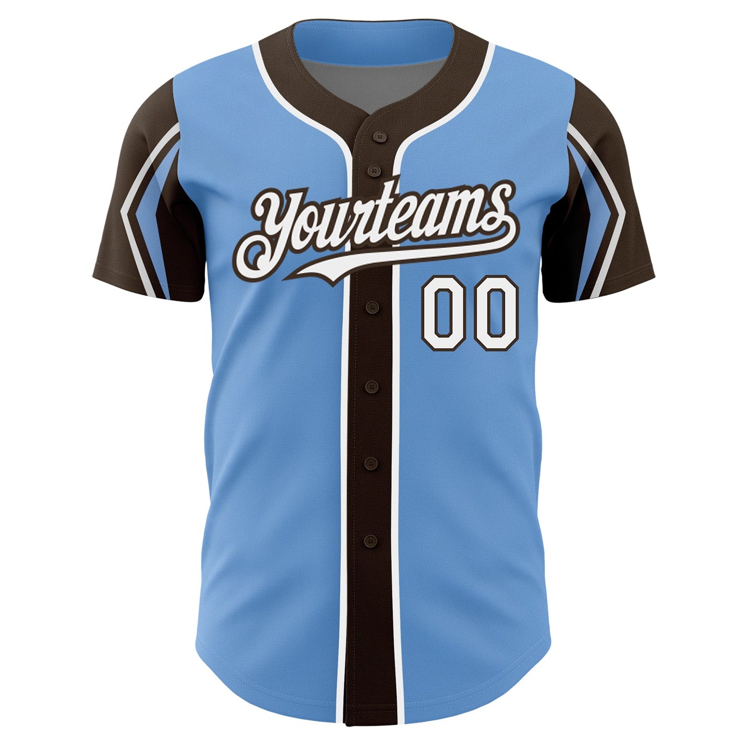 Custom Light Blue White-Brown 3 Colors Arm Shapes Authentic Baseball Jersey - Sky-Custom