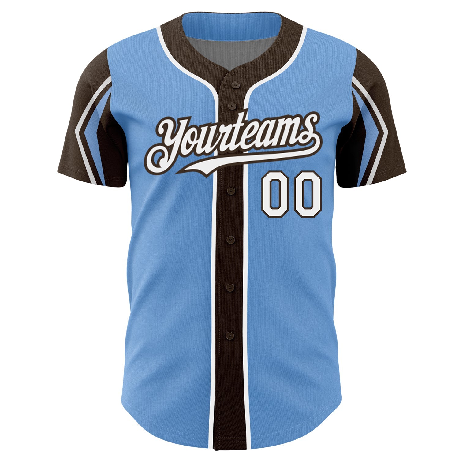 Custom Light Blue White-Brown 3 Colors Arm Shapes Authentic Baseball Jersey - Sky-Custom