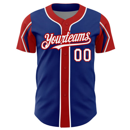 Custom Royal White-Red 3 Colors Arm Shapes Authentic Baseball Jersey - Sky-Custom