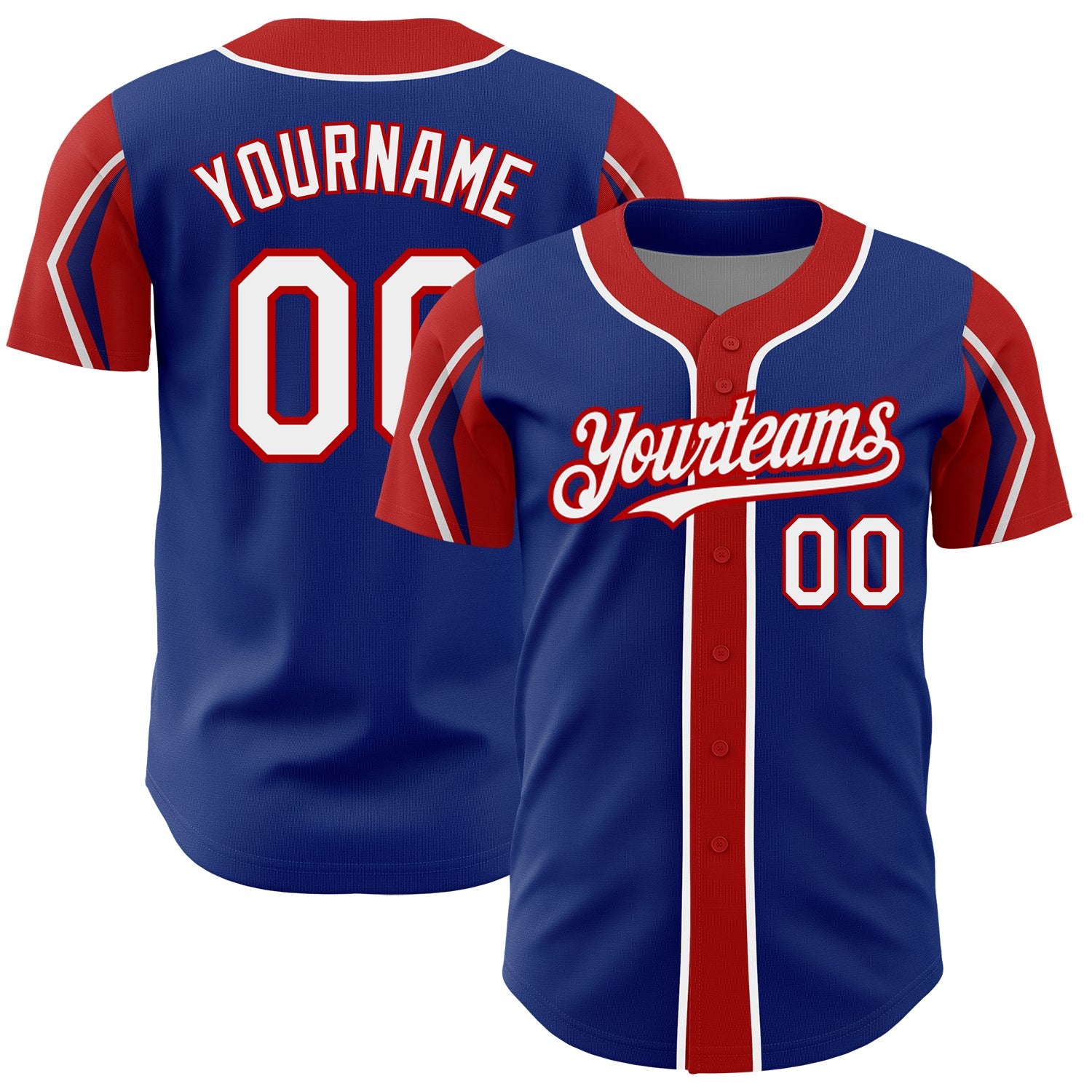 Custom Royal White-Red 3 Colors Arm Shapes Authentic Baseball Jersey - Sky-Custom