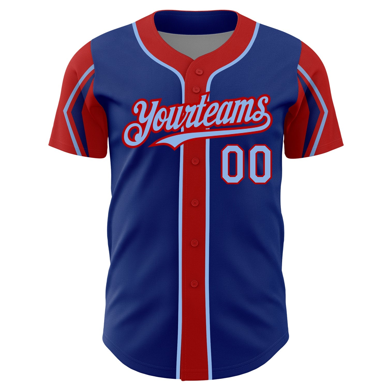 Custom Royal Light Blue-Red 3 Colors Arm Shapes Authentic Baseball Jersey - Sky-Custom