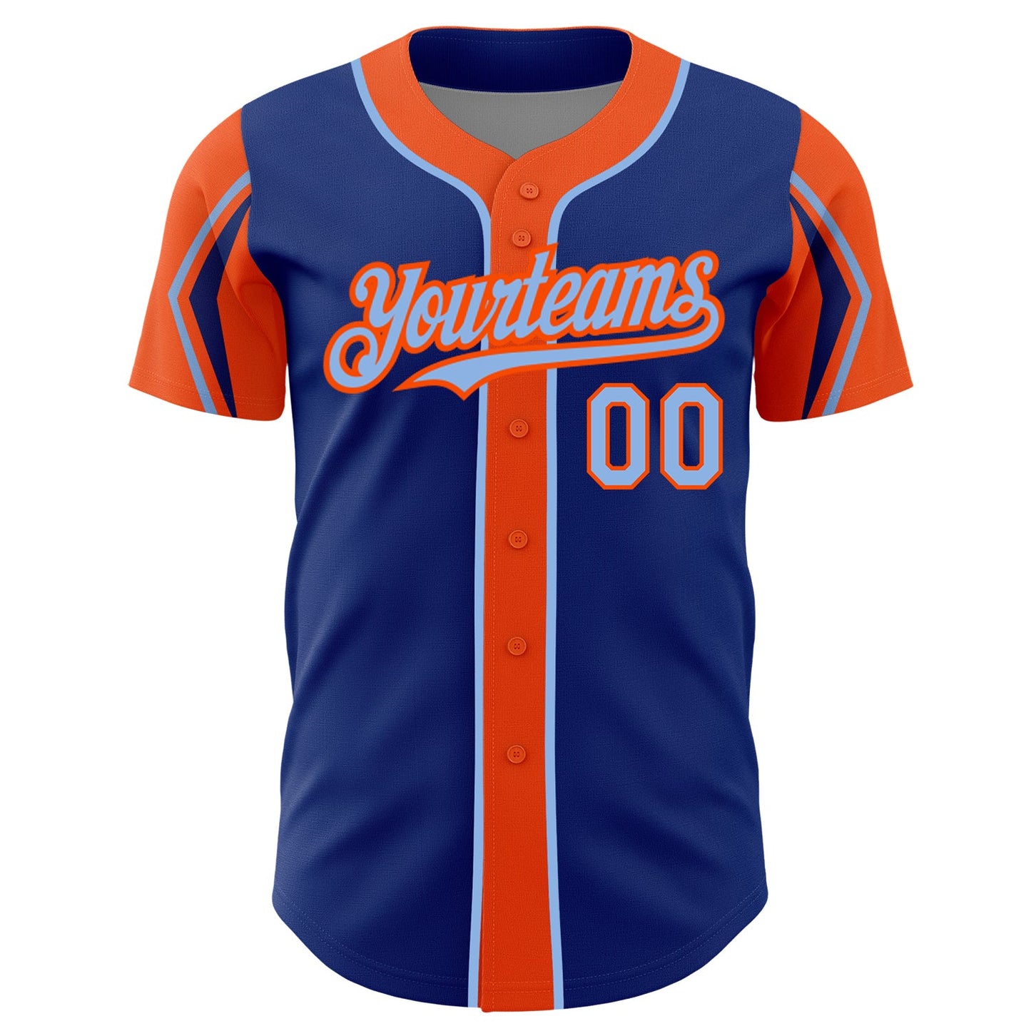 Custom Royal Light Blue-Orange 3 Colors Arm Shapes Authentic Baseball Jersey - Sky-Custom