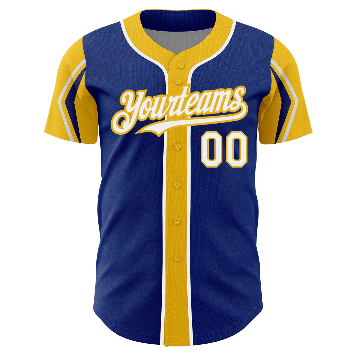 Custom Royal White-Yellow 3 Colors Arm Shapes Authentic Baseball Jersey - Sky-Custom