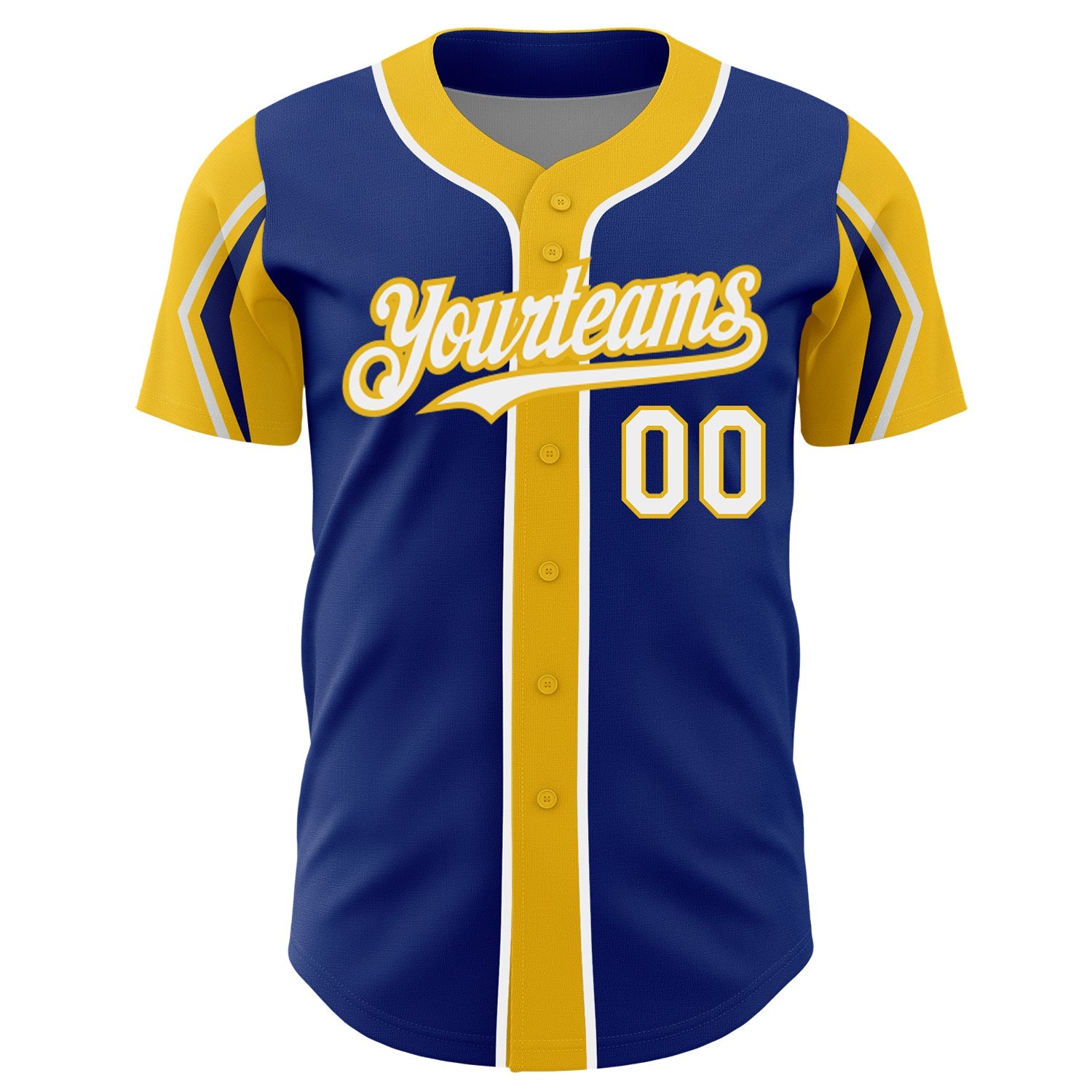 Custom Royal White-Yellow 3 Colors Arm Shapes Authentic Baseball Jersey - Sky-Custom