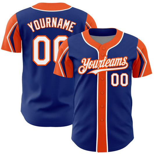 Custom Royal White-Orange 3 Colors Arm Shapes Authentic Baseball Jersey - Sky-Custom