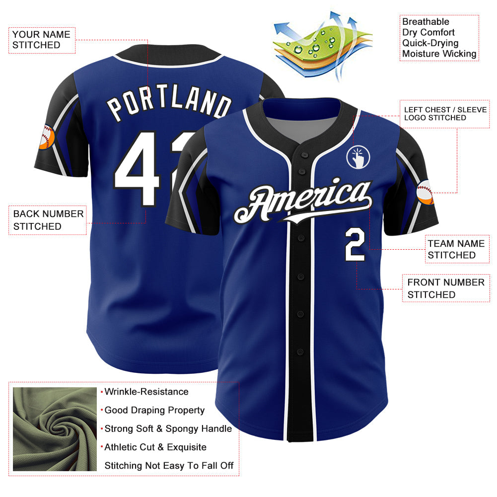 Custom Royal White-Black 3 Colors Arm Shapes Authentic Baseball Jersey - Sky-Custom