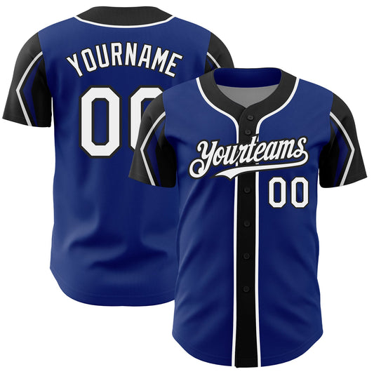 Custom Royal White-Black 3 Colors Arm Shapes Authentic Baseball Jersey - Sky-Custom