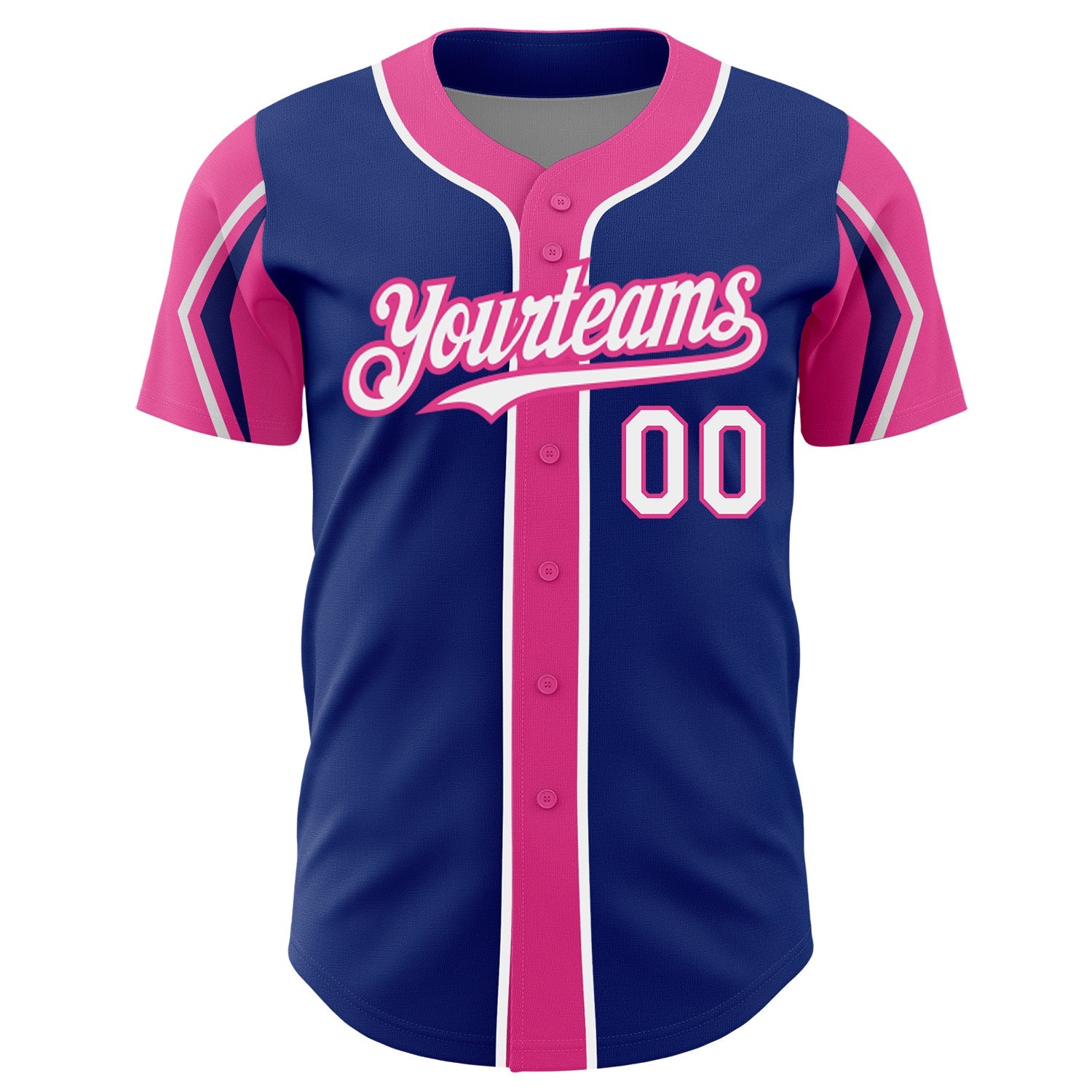Custom Royal White-Pink 3 Colors Arm Shapes Authentic Baseball Jersey - Sky-Custom