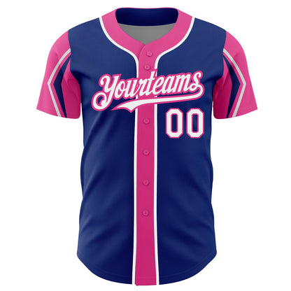 Custom Royal White-Pink 3 Colors Arm Shapes Authentic Baseball Jersey - Sky-Custom