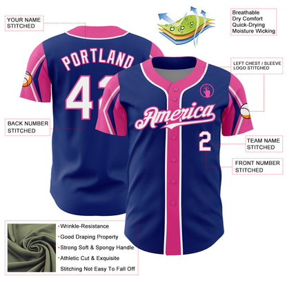 Custom Royal White-Pink 3 Colors Arm Shapes Authentic Baseball Jersey - Sky-Custom