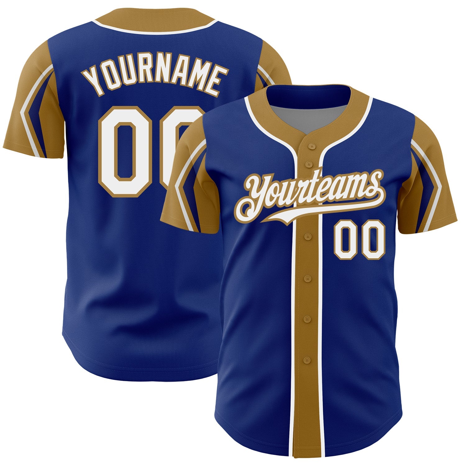 Custom Royal White-Old Gold 3 Colors Arm Shapes Authentic Baseball Jersey - Sky-Custom