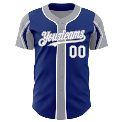 Custom Royal White-Gray 3 Colors Arm Shapes Authentic Baseball Jersey - Sky-Custom