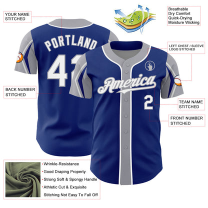 Custom Royal White-Gray 3 Colors Arm Shapes Authentic Baseball Jersey - Sky-Custom