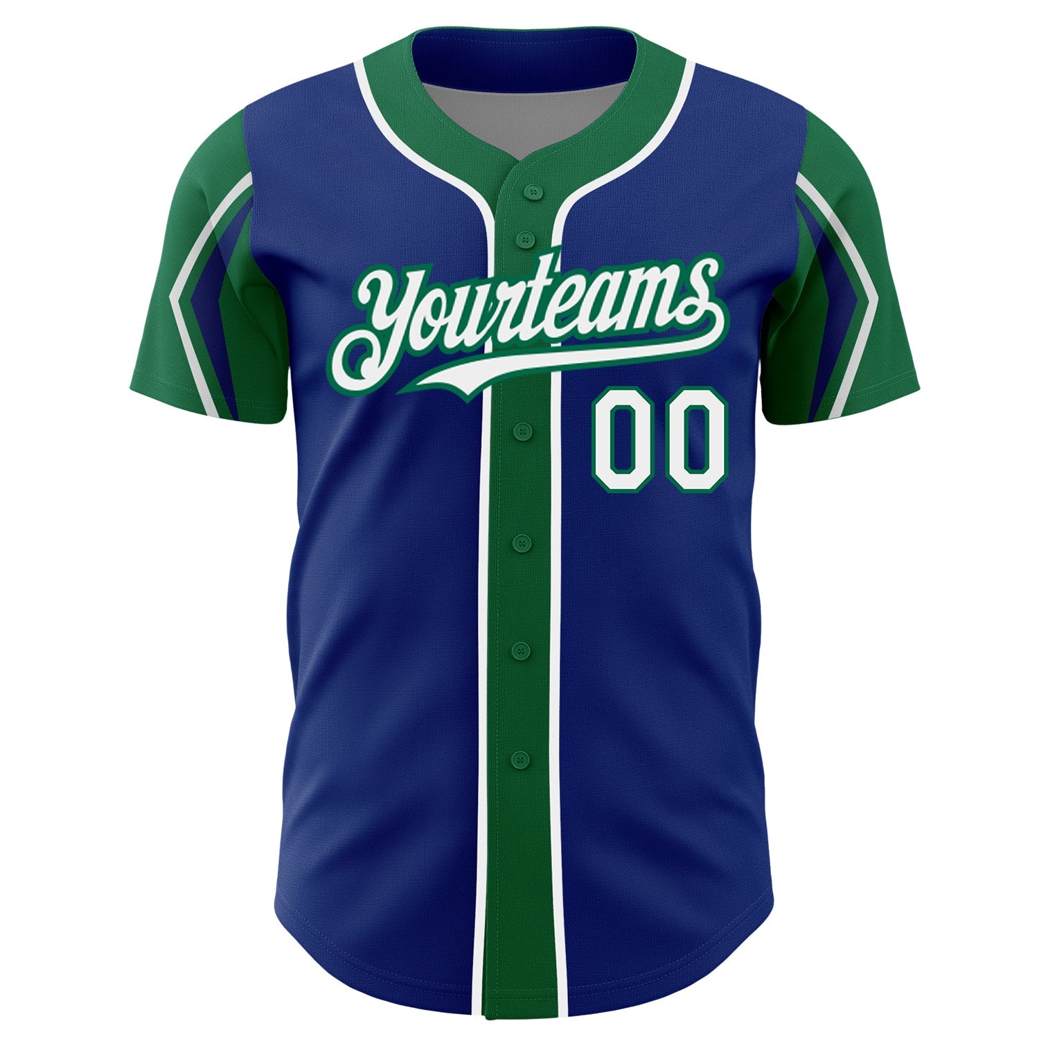 Custom Royal White-Kelly Green 3 Colors Arm Shapes Authentic Baseball Jersey - Sky-Custom