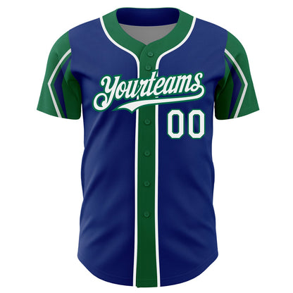 Custom Royal White-Kelly Green 3 Colors Arm Shapes Authentic Baseball Jersey - Sky-Custom