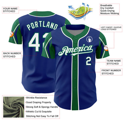 Custom Royal White-Kelly Green 3 Colors Arm Shapes Authentic Baseball Jersey - Sky-Custom