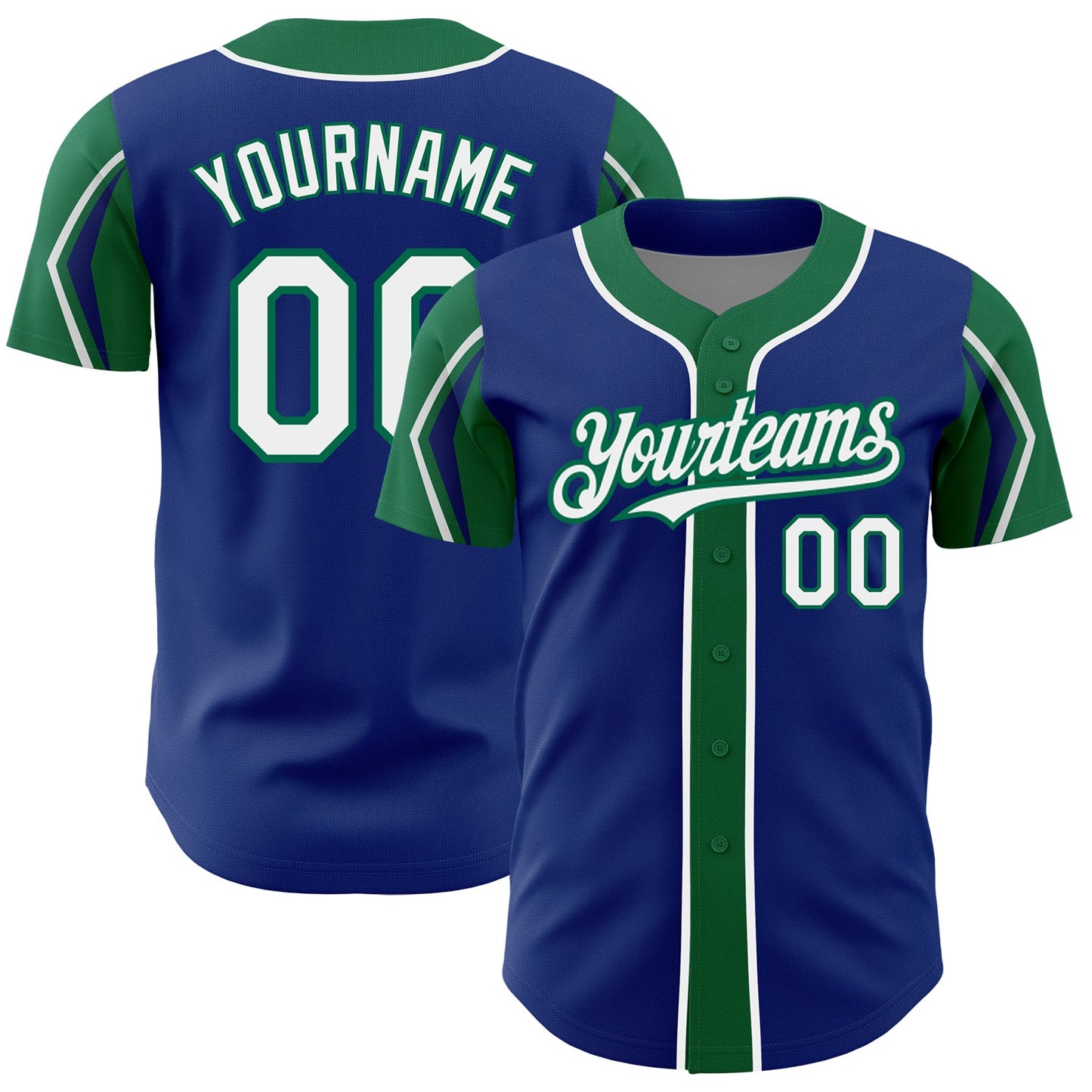 Custom Royal White-Kelly Green 3 Colors Arm Shapes Authentic Baseball Jersey - Sky-Custom