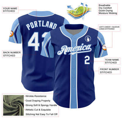 Custom Royal White-Light Blue 3 Colors Arm Shapes Authentic Baseball Jersey - Sky-Custom