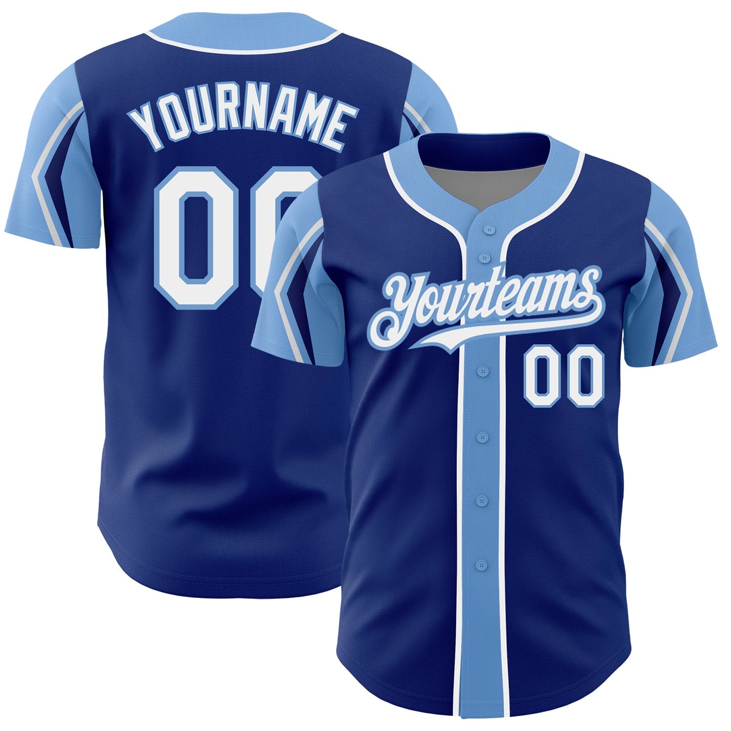 Custom Royal White-Light Blue 3 Colors Arm Shapes Authentic Baseball Jersey - Sky-Custom