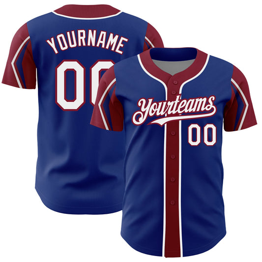 Custom Royal White-Crimson 3 Colors Arm Shapes Authentic Baseball Jersey - Sky-Custom