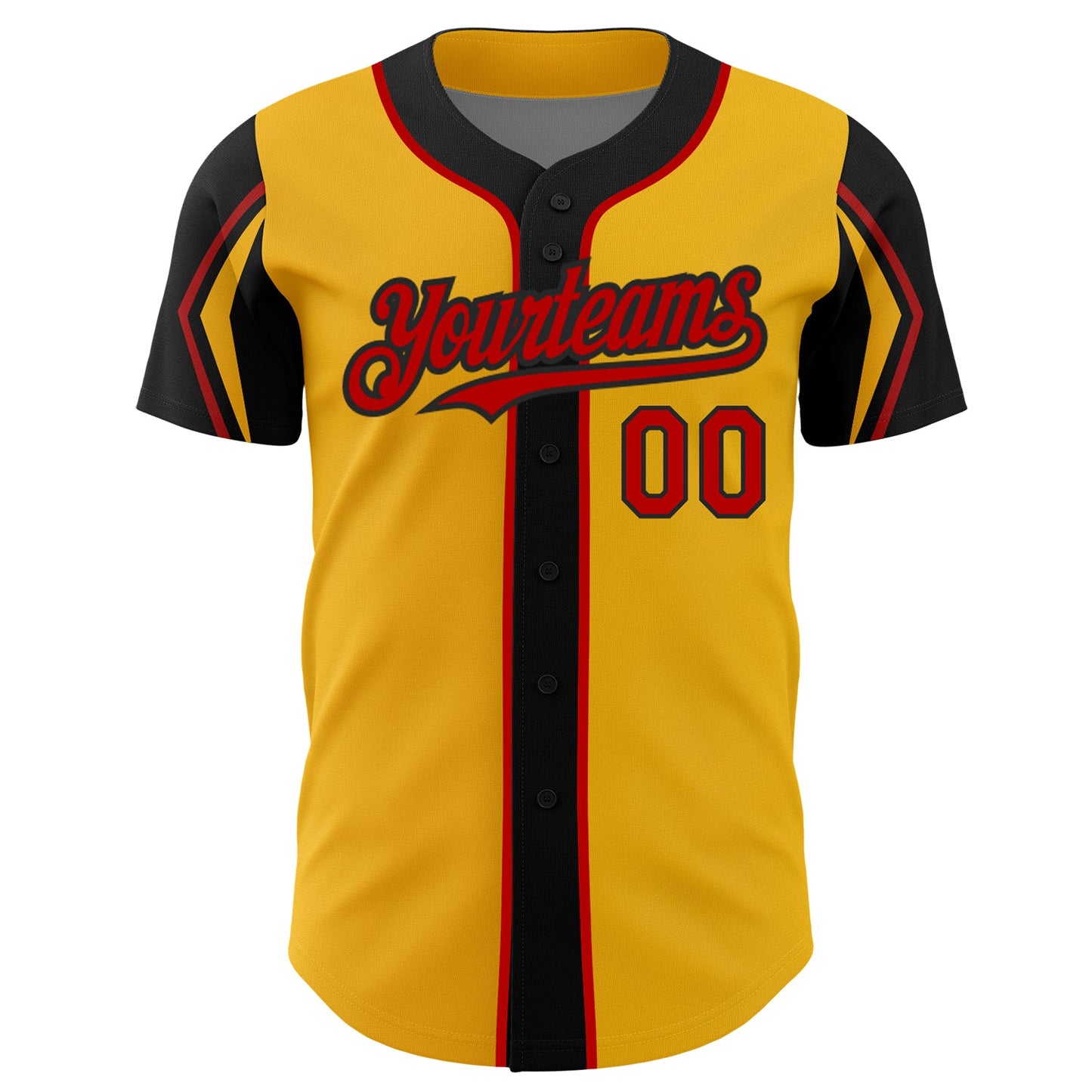 Custom Gold Red-Black 3 Colors Arm Shapes Authentic Baseball Jersey - Sky-Custom