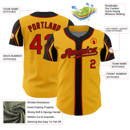 Custom Gold Red-Black 3 Colors Arm Shapes Authentic Baseball Jersey - Sky-Custom