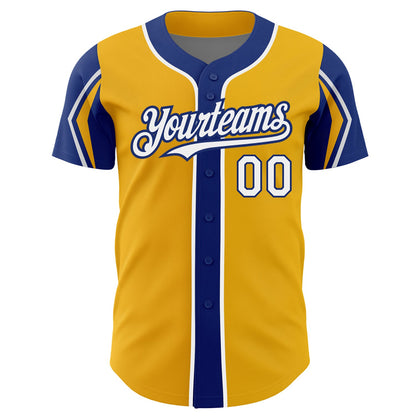 Custom Gold White-Royal 3 Colors Arm Shapes Authentic Baseball Jersey - Sky-Custom