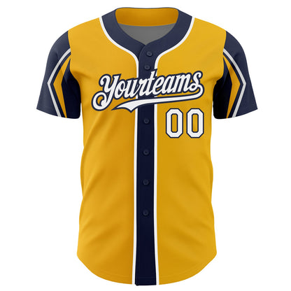 Custom Gold White-Navy 3 Colors Arm Shapes Authentic Baseball Jersey - Sky-Custom