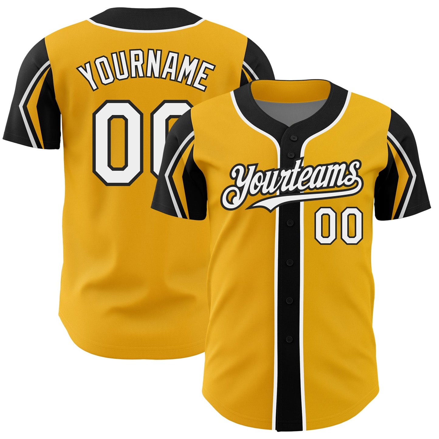 Custom Gold White-Black 3 Colors Arm Shapes Authentic Baseball Jersey - Sky-Custom